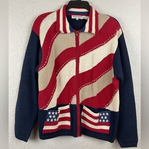 Women’s Lauren Hansen Collection Patriotic American Flag Sweater Zip Cardigan Lg